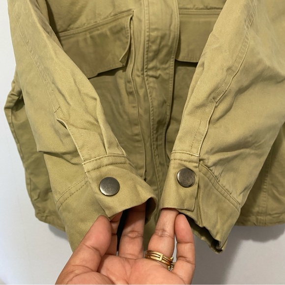 Elodie Khaki Utility Jacket Large Military Cargo Style Zip Front Cotton Coat - Picture 5 of 15